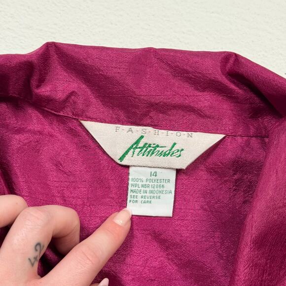 Upcycled Vintage 80s Fashion Attitudes Pink Button Up Blouse, Size 14 - Picture 4 of 8